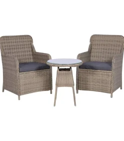 Hot 3-delige Bistroset met kussens poly rattan bruin Tuinmeubelen