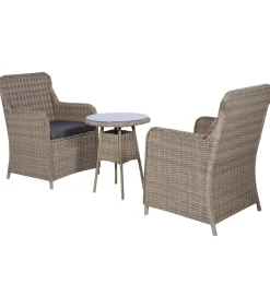Hot 3-delige Bistroset met kussens poly rattan bruin Tuinmeubelen