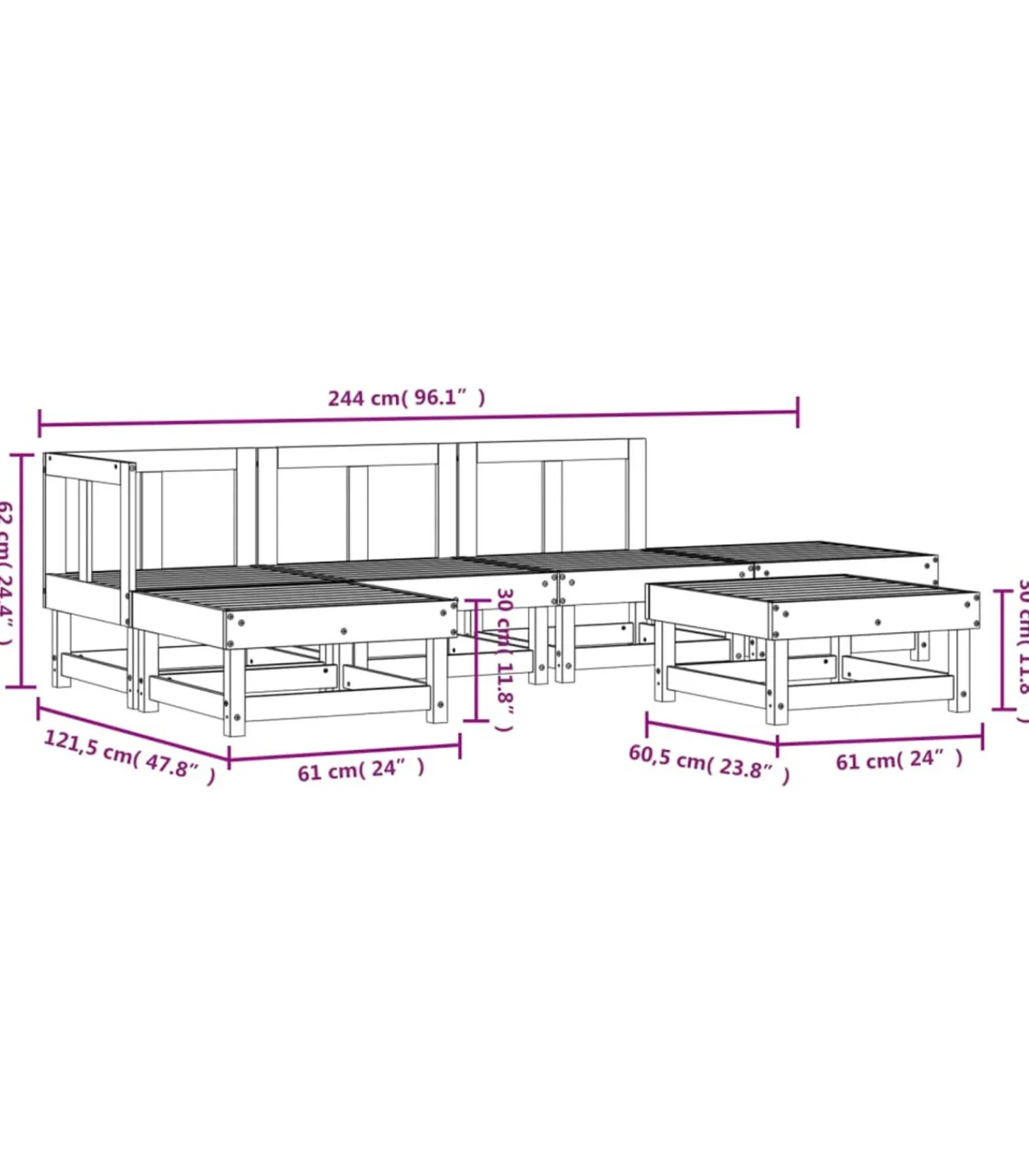 vidaXL 6-delige Loungeset massief douglashout