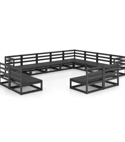 vidaXL 12-delige Loungeset massief grenenhout zwart