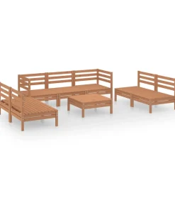 Discount 8-delige Loungeset massief grenenhout honingbruin Tuinmeubelen