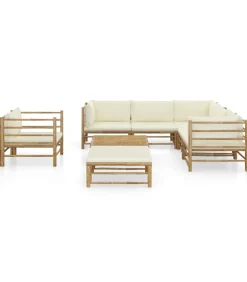Online 8-delige Loungeset met crèmewitte kussens bamboe Tuinmeubelen