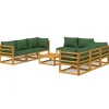 Discount 9-delige Loungeset met groene kussens massief hout Tuinmeubelen