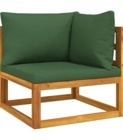 Discount 9-delige Loungeset met groene kussens massief hout Tuinmeubelen