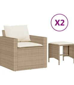 Outlet 4-delige Loungeset met kussens poly rattan beige Tuinmeubelen