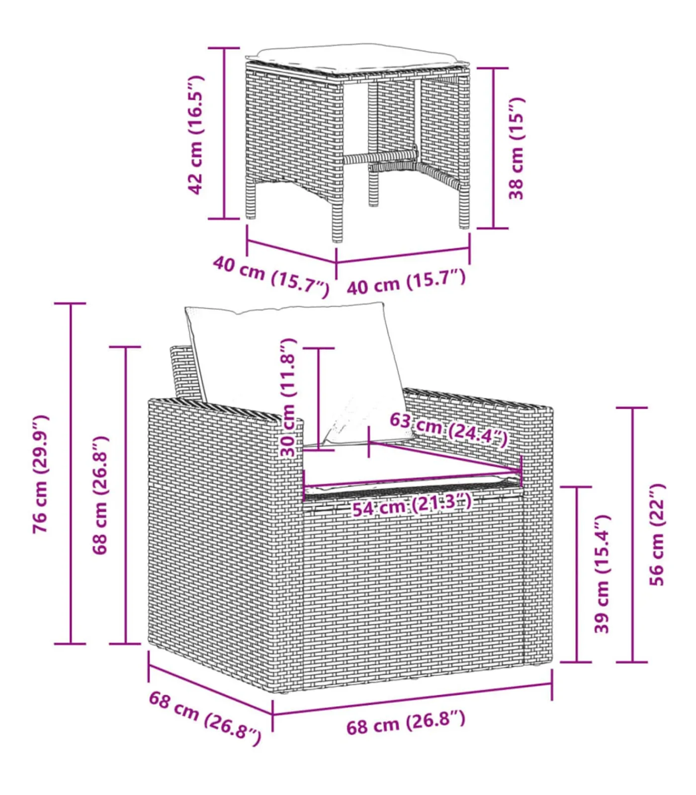 Outlet 4-delige Loungeset met kussens poly rattan beige Tuinmeubelen