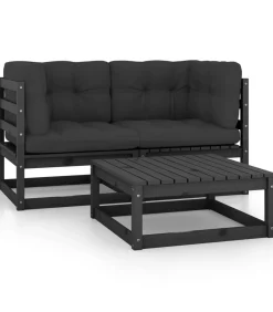Best 3-delige Loungeset met kussens massief grenenhout Tuinmeubelen
