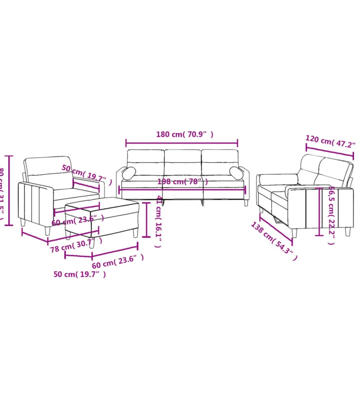 4-delige Loungeset met kussens stof wijnrood Zetels