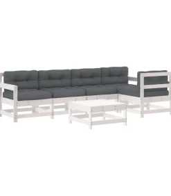 Hot 6-delige Loungeset met kussens massief hout wit Tuinmeubelen