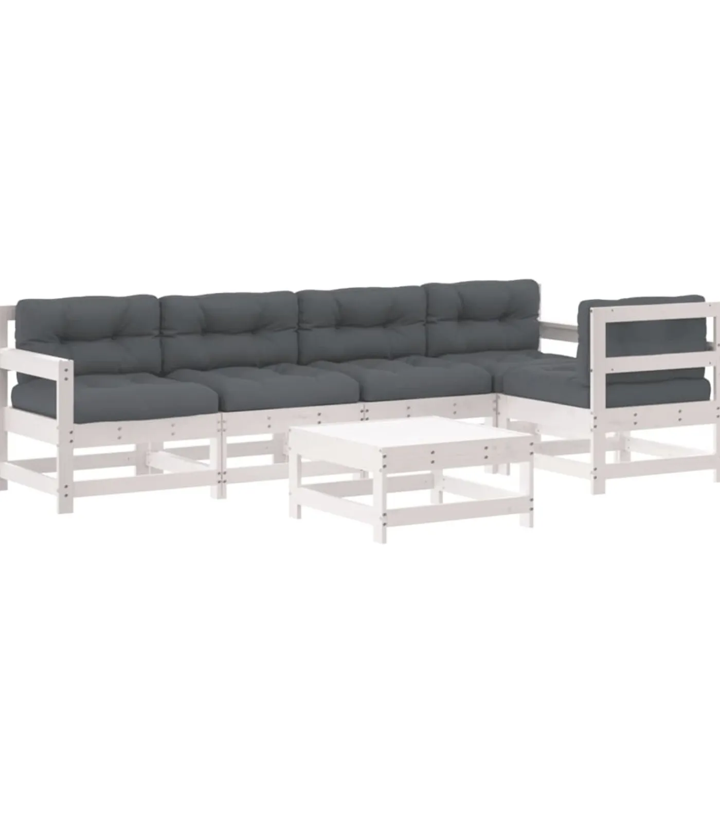 Hot 6-delige Loungeset met kussens massief hout wit Tuinmeubelen