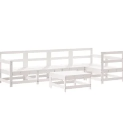 Hot 6-delige Loungeset met kussens massief hout wit Tuinmeubelen