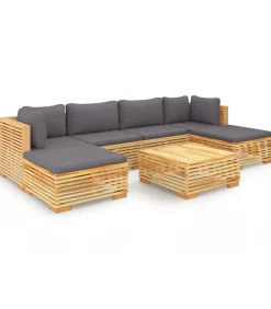 Clearance 7-delige Loungeset met kussens massief teakhout Tuinmeubelen