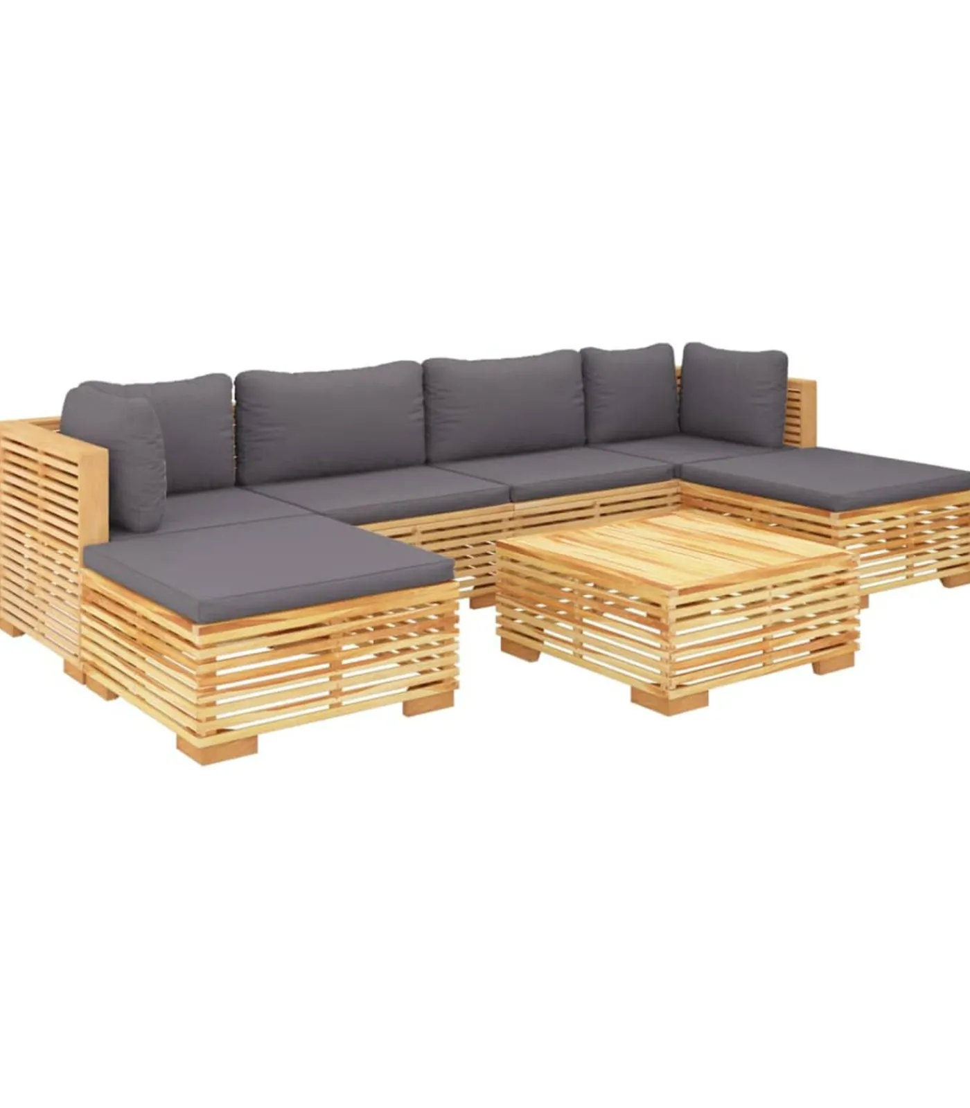 Clearance 7-delige Loungeset met kussens massief teakhout Tuinmeubelen