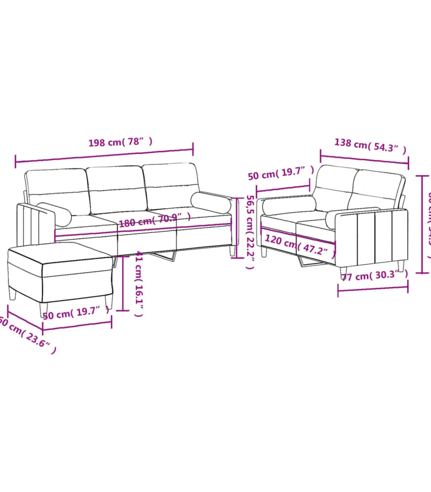 vidaXL 3-delige Loungeset met kussens stof bruin