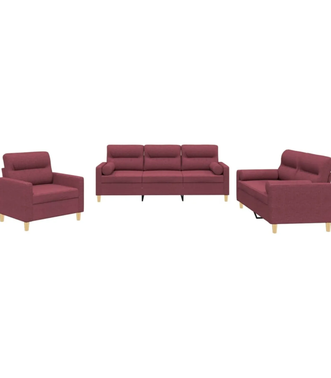 vidaXL 3-delige Loungeset met kussens stof wijnrood