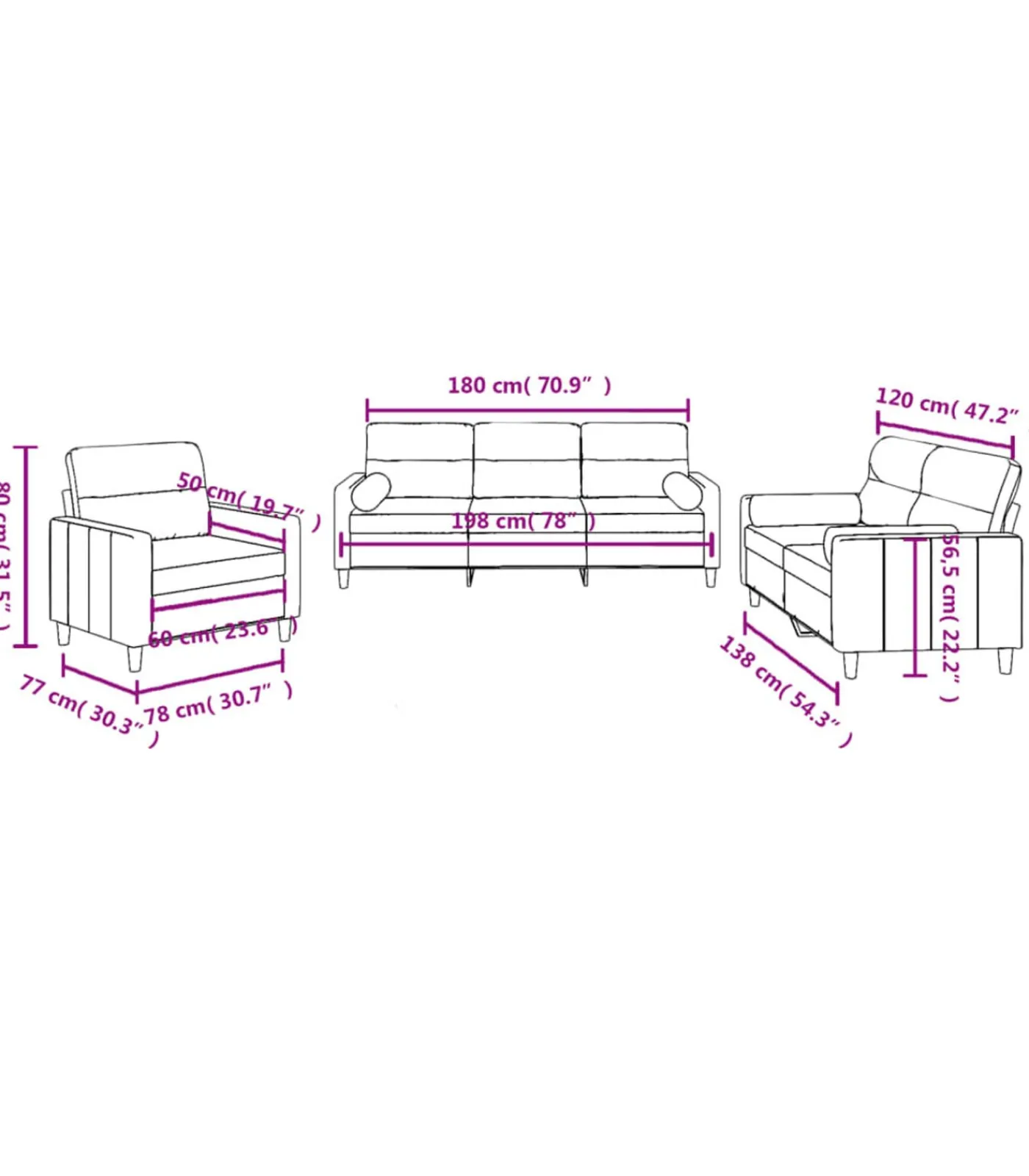 vidaXL 3-delige Loungeset met kussens stof wijnrood