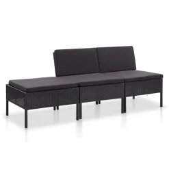 Hot 3-delige Loungeset met kussens poly rattan zwart Tuinmeubelen