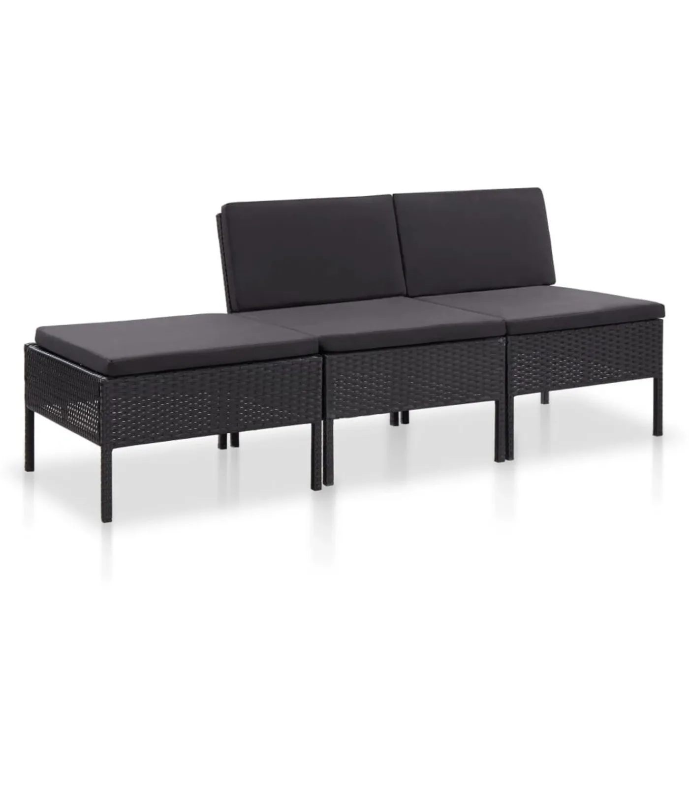 Hot 3-delige Loungeset met kussens poly rattan zwart Tuinmeubelen