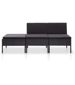 Hot 3-delige Loungeset met kussens poly rattan zwart Tuinmeubelen