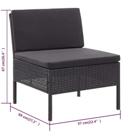 Hot 3-delige Loungeset met kussens poly rattan zwart Tuinmeubelen