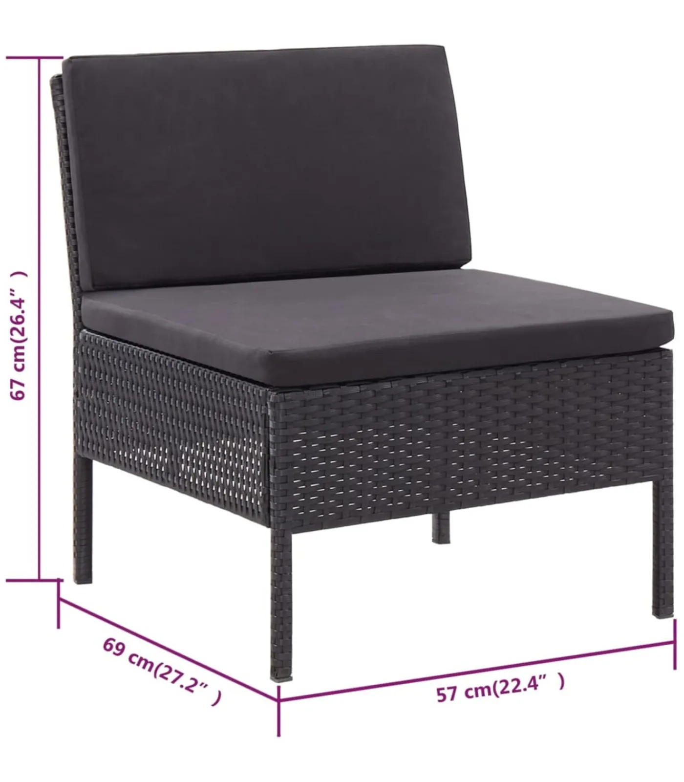Hot 3-delige Loungeset met kussens poly rattan zwart Tuinmeubelen