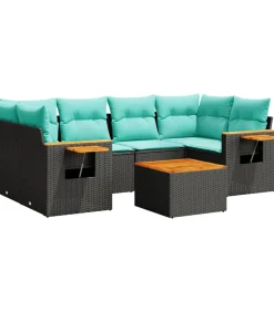 vidaXL 7-delige Loungeset met kussens poly rattan zwart