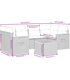 vidaXL 7-delige Loungeset met kussens poly rattan zwart