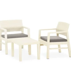 Outlet 3-delige Loungeset met kussens kunststof wit Tuinmeubelen