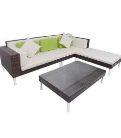 Best 4-delige Loungeset met kussens poly rattan bruin Tuinmeubelen
