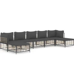 New 7-delige Loungeset met kussens poly rattan antracietkleurig Tuinmeubelen