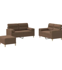 vidaXL 3-delige Loungeset met kussens stof bruin