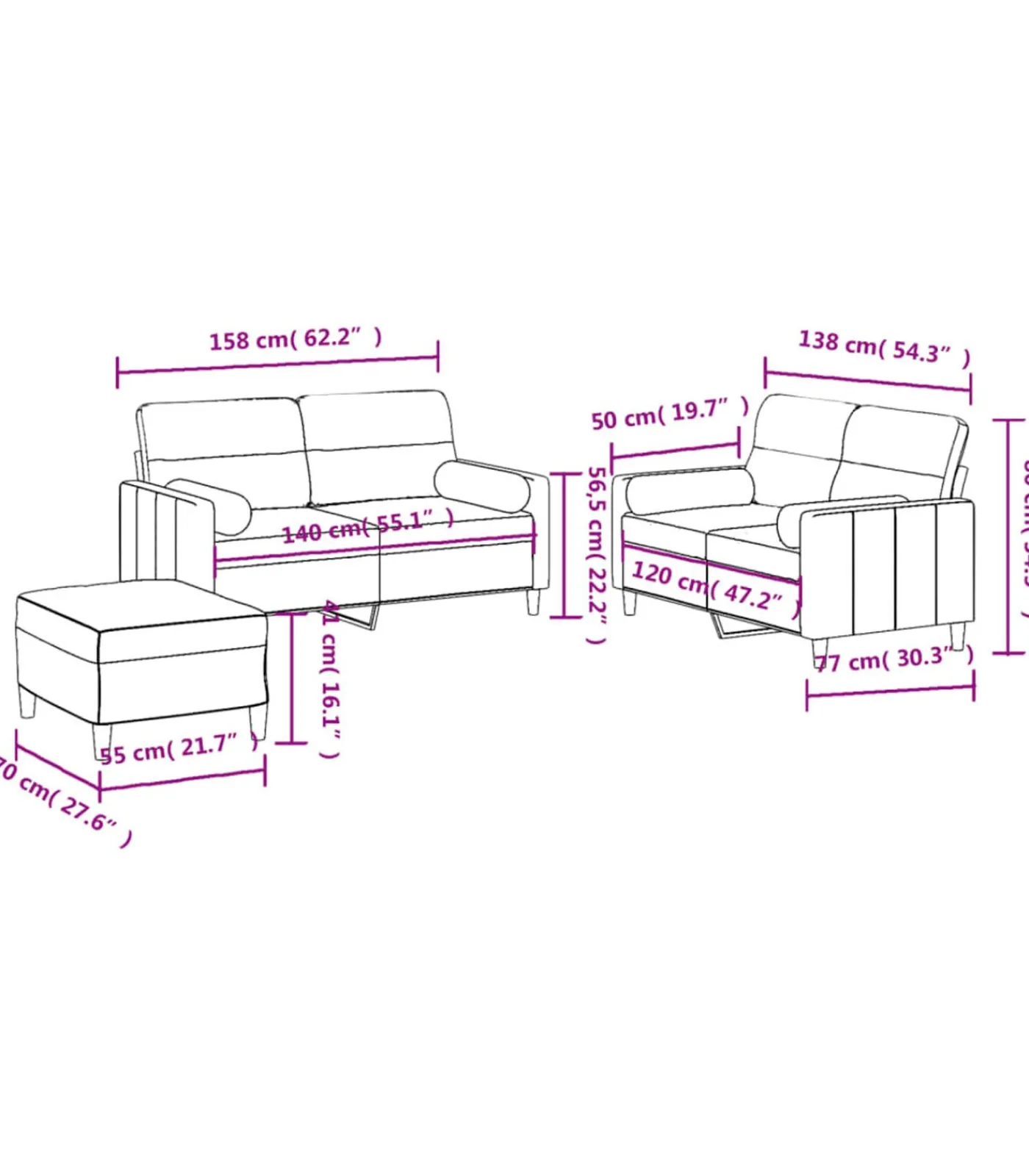 vidaXL 3-delige Loungeset met kussens stof bruin