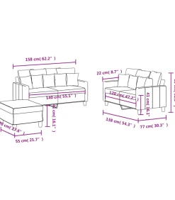 vidaXL 3-delige Loungeset met kussens stof wijnrood