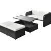 Outlet 4-delige Loungeset met kussens poly rattan zwart Tuinmeubelen