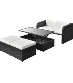 Outlet 4-delige Loungeset met kussens poly rattan zwart Tuinmeubelen