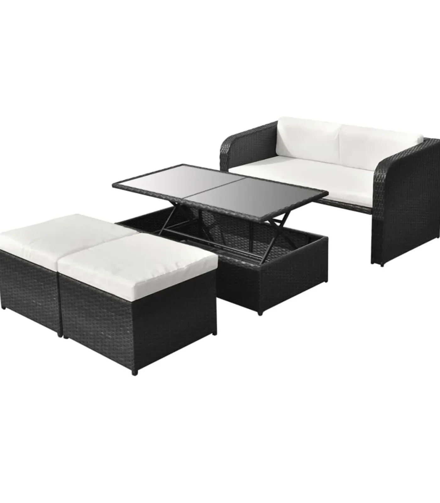 Outlet 4-delige Loungeset met kussens poly rattan zwart Tuinmeubelen
