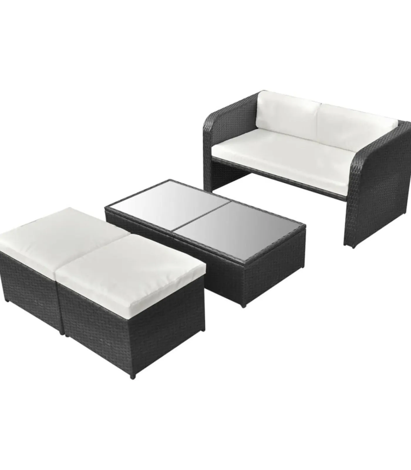 Outlet 4-delige Loungeset met kussens poly rattan zwart Tuinmeubelen