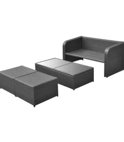 Outlet 4-delige Loungeset met kussens poly rattan zwart Tuinmeubelen