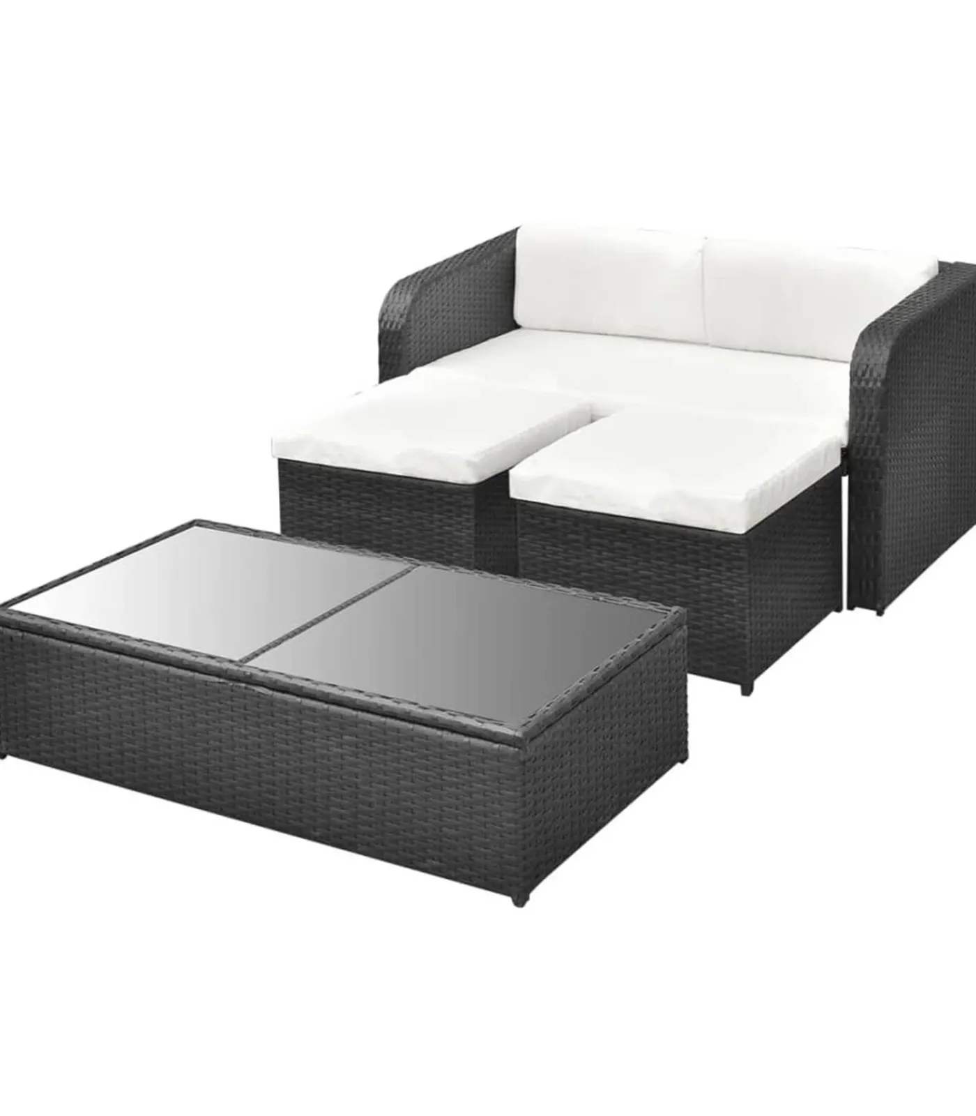 Outlet 4-delige Loungeset met kussens poly rattan zwart Tuinmeubelen