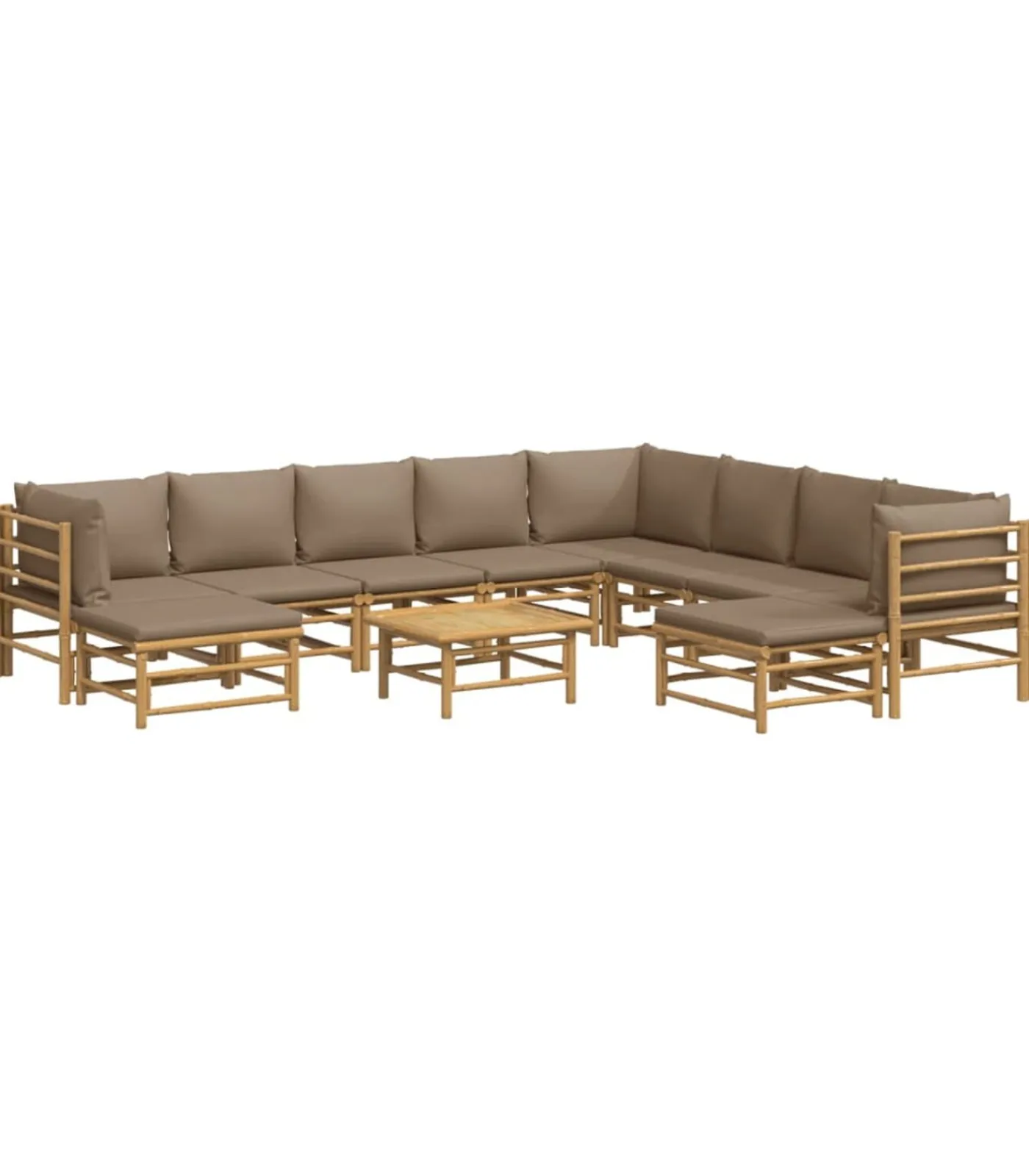 Discount 11-delige Loungeset met kussens bamboe taupe Tuinmeubelen