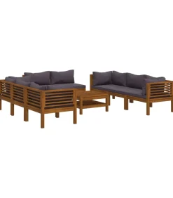 vidaXL 9-delige Loungeset met kussens massief acaciahout