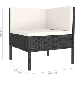 vidaXL 4-delige Loungeset met kussens poly rattan zwart