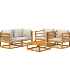 vidaXL 5-delige Loungeset met lichtgrijze kussens massief hout