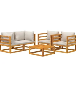 vidaXL 5-delige Loungeset met lichtgrijze kussens massief hout