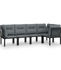 vidaXL 5-delige Loungeset poly rattan zwart en grijs
