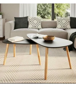 vidaXL 2-delige Salontafelset massief grenenhout zwart