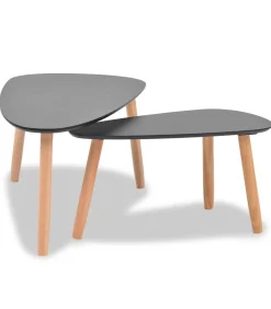 vidaXL 2-delige Salontafelset massief grenenhout zwart