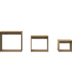 Hot 3-delige Tafeltjesset bewerkt hout artisanaal eikenkleur Tafels