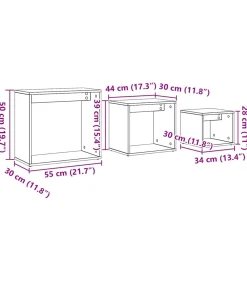 Hot 3-delige Tafeltjesset bewerkt hout artisanaal eikenkleur Tafels