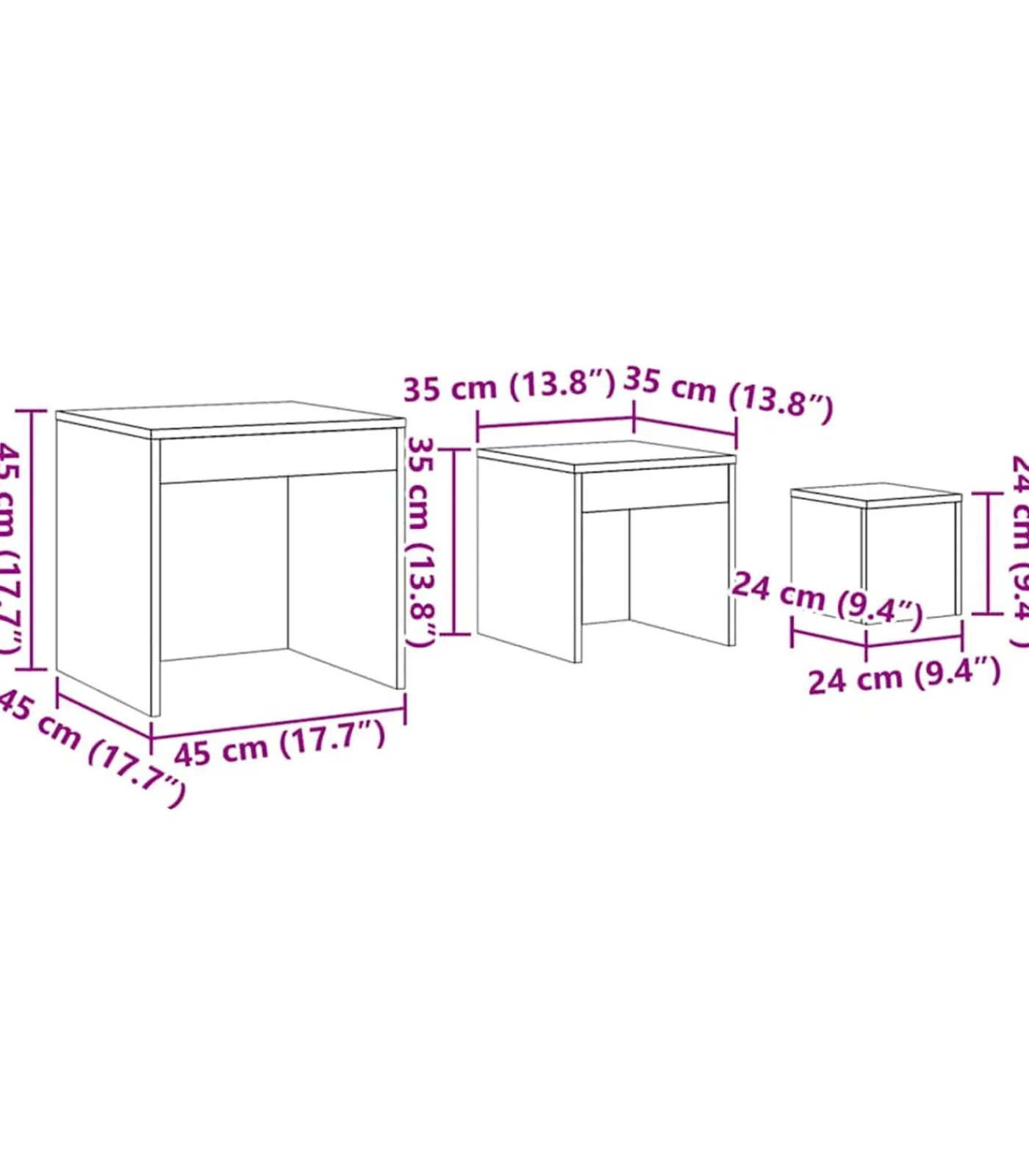vidaXL 3-delige Tafeltjesset bewerkt hout artisanaal eikenkleur